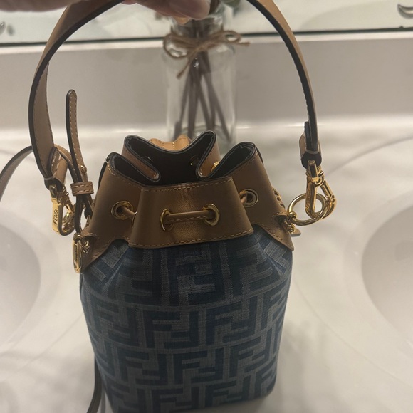 Fendi Blue and Tan Mini Bucket Bag - Picture 4 of 10